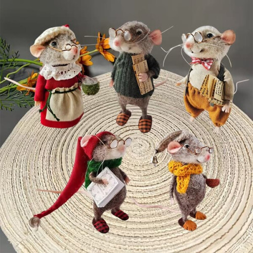 Felted Mouse Kit Handmade Christmas Decoration 1 Set 2
