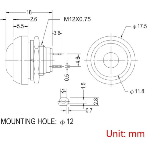 Momentary Push Button Switch 12mm Waterproof 10pcs 2