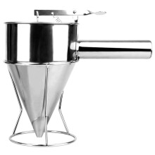 Dispensador de Massa para Panquecas em Aço Inoxidável, Dispensador em Forma de Funil com Suporte para Takoyaki e Outros Assados