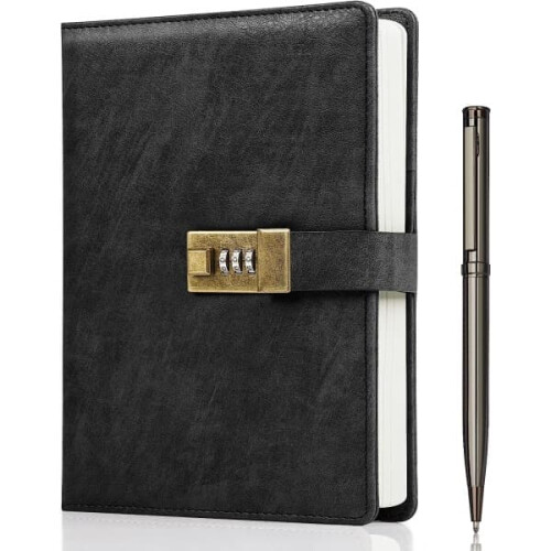 A5 PU Läderkalender med Lås 240 Sidor Vintage Stil