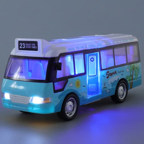 School Bus Model Toy with Sound and Light Blue