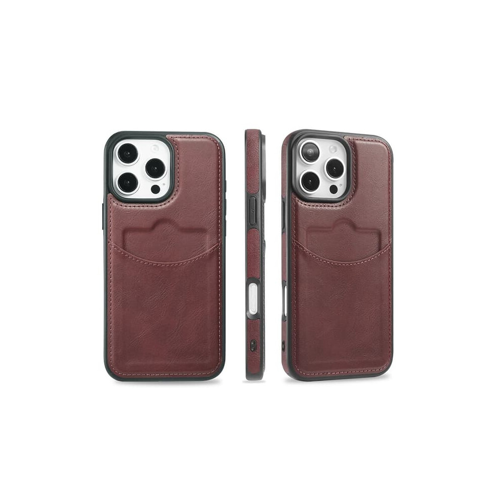 Iphone 16 Pro Leather Case With Card Slot Burgundy 962029708896