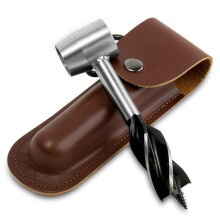 Woodworking hand drill with bit set and holster brown