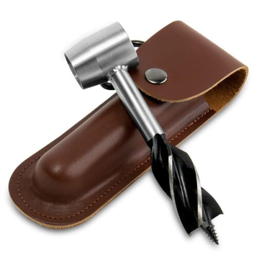 Woodworking hand drill with bit set and holster brown