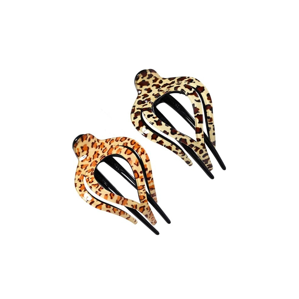 Heart Shaped Hair Clips Leopard Print 2 Pcs 962125888119