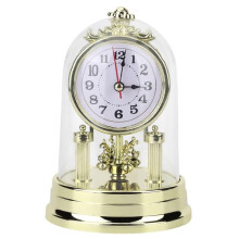 Vintage European Silent Table Clock Gold with Glass Dome
