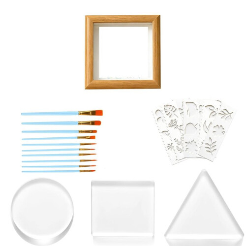 Kit de Impressão em Gel Reutilizável com 3 Tipos de Moldes de Pincel de Impressão em Gel de 2,95 Polegadas e Estrutura de Madeira