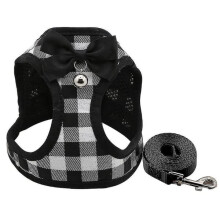 Pet leash and harness for small dogs and cats black white