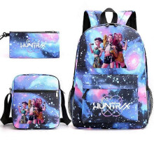 Mochila escolar estampada com Demon Slayer (Kpop), mochila de ombro única, estojo para lápis, conjunto de três peças [YJD] C