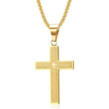 Roestvrijstalen kruisketting voor mannen, kruishangerketting met 60 cm ketting, zilver/goud/zwart, cadeau voor verjaardag/kerst/paas (goud)