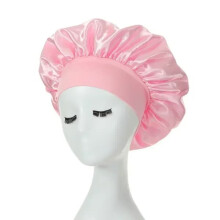 Soft Satin Sleep Cap with Wide Brim and Elastic Band Pink