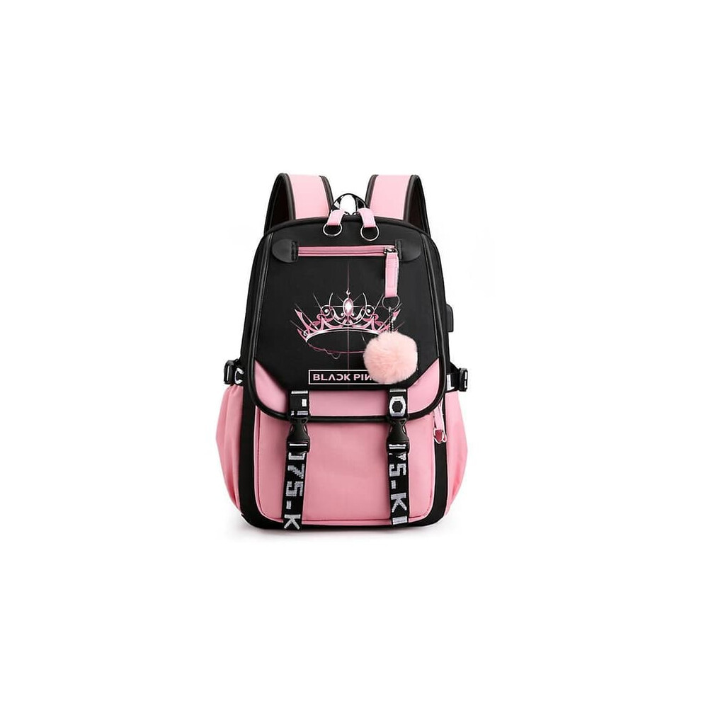 Blackpink backpack with USB charging and headphone port