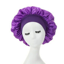 Soft Satin Sleep Cap Purple Wide Brim Elastic Hair Care