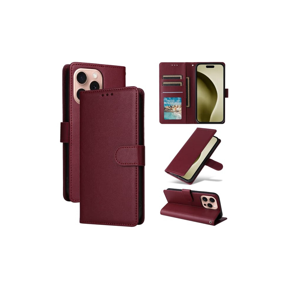 Iphone 16 Pro Leather Case With 3 Card Slots Burgundy 962029371960