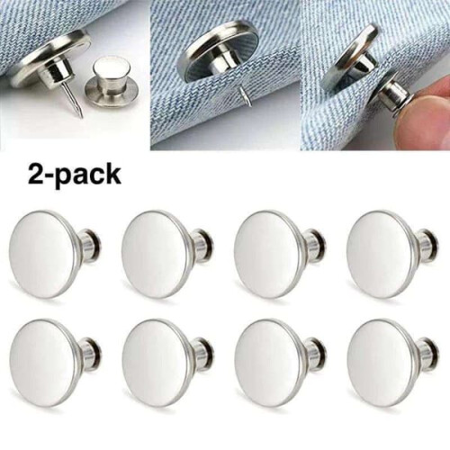 No-sew trouser buttons white silver 2-pack