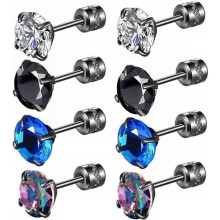 Titanium Screw Back Earrings with Rainbow Cubic Zirconia 6mm