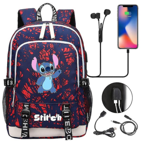 Σακίδιο πλάτης Stitch με φόρτιση USB - Τσάντα Oxford School/Laptop