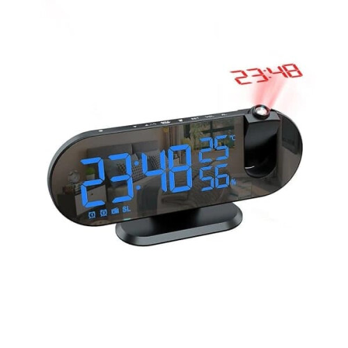 Digital Projector Clock with Radio, Dual Alarms, LED Mirror