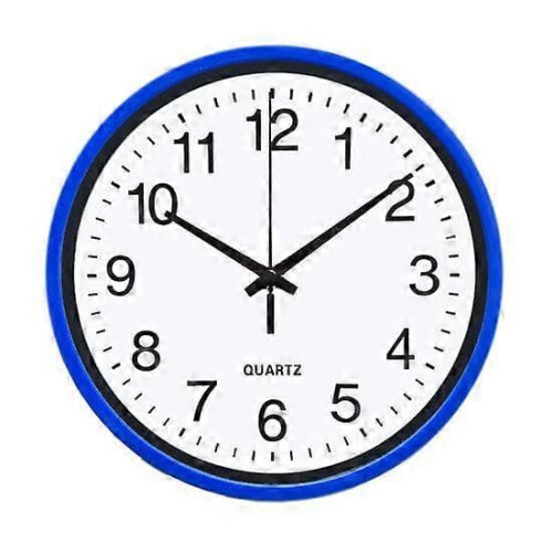 Silent Wall Clock Blue Round Large Numbers