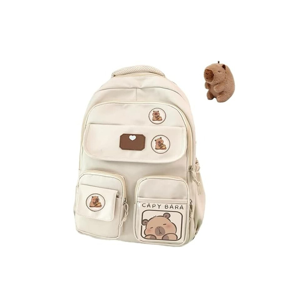 Capybara Backpack for School White Preppy Kawaii Style