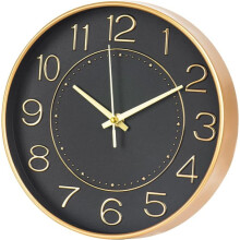 Black and Gold Wall Clock 10 Inch Silent Battery Operated