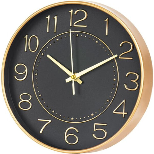 Black and Gold Wall Clock 10 Inch Silent Battery Operated