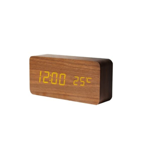 Wooden LED Alarm Clock with Time Temperature Date Display