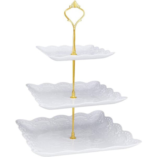 White tiered dessert platter with 3 tiers