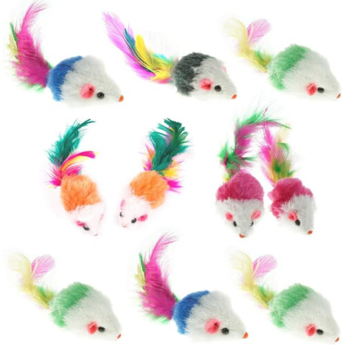Furry toy mice for cats 10-pack