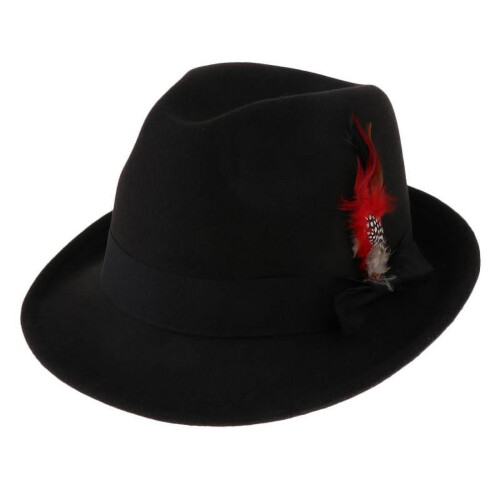 Vlněný plstěný klobouk Fedora Vintage Trilby černý 1
