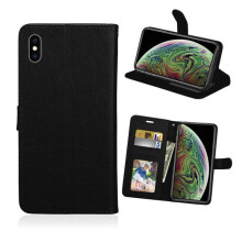 Capa carteira de couro preta compatível com iPhone X