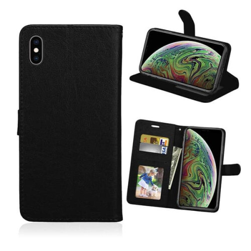Capa carteira de couro preta compatível com iPhone X