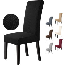 Black Jacquard Stretch Chair Covers Set of 6