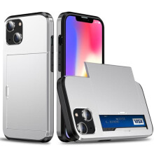 iPhone 15 hybrid case with card slot silver