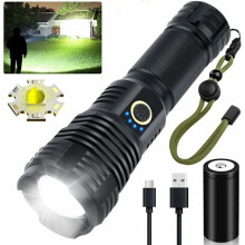 XHP70.2 LED flashlight with 26650 battery and USB cable