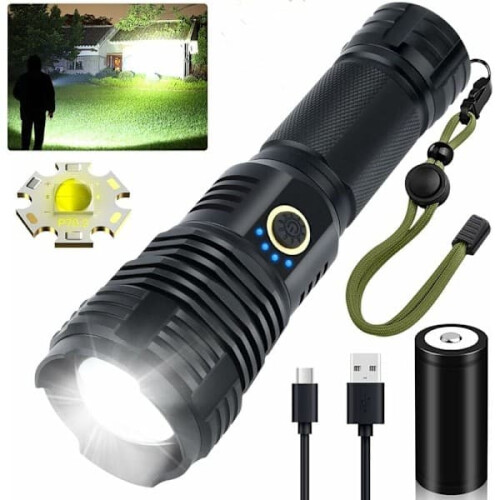 XHP70.2 LED flashlight with 26650 battery and USB cable
