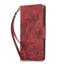 Samsung S24 butterfly embossed leather case red