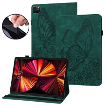 Ag luí le iPad Pro12.9 2022 / Air13 2024 / 2025 Cás Leathair Mór le Féileacán - Clúdach Táibléid Glas