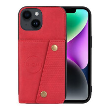 iPhone 15 leather wallet case with 4 card slots red
