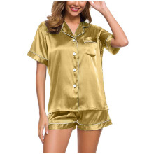 Conjunto de pijama feminino de cetim de seda, 2 peças