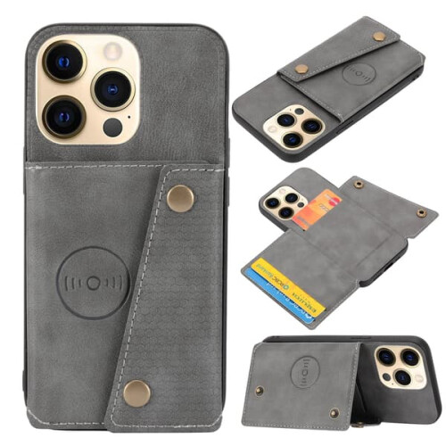 iPhone 16 Pro Max retro case with card holder grey