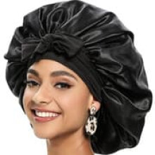 Silk Sleeping Cap for Natural Curly Hair Black