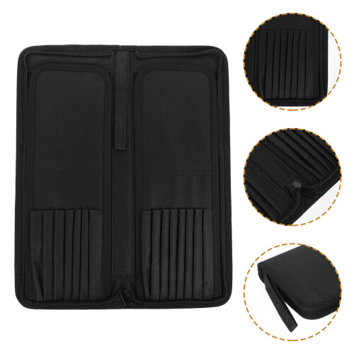 Canvas pencil case with zipper and slots black 2