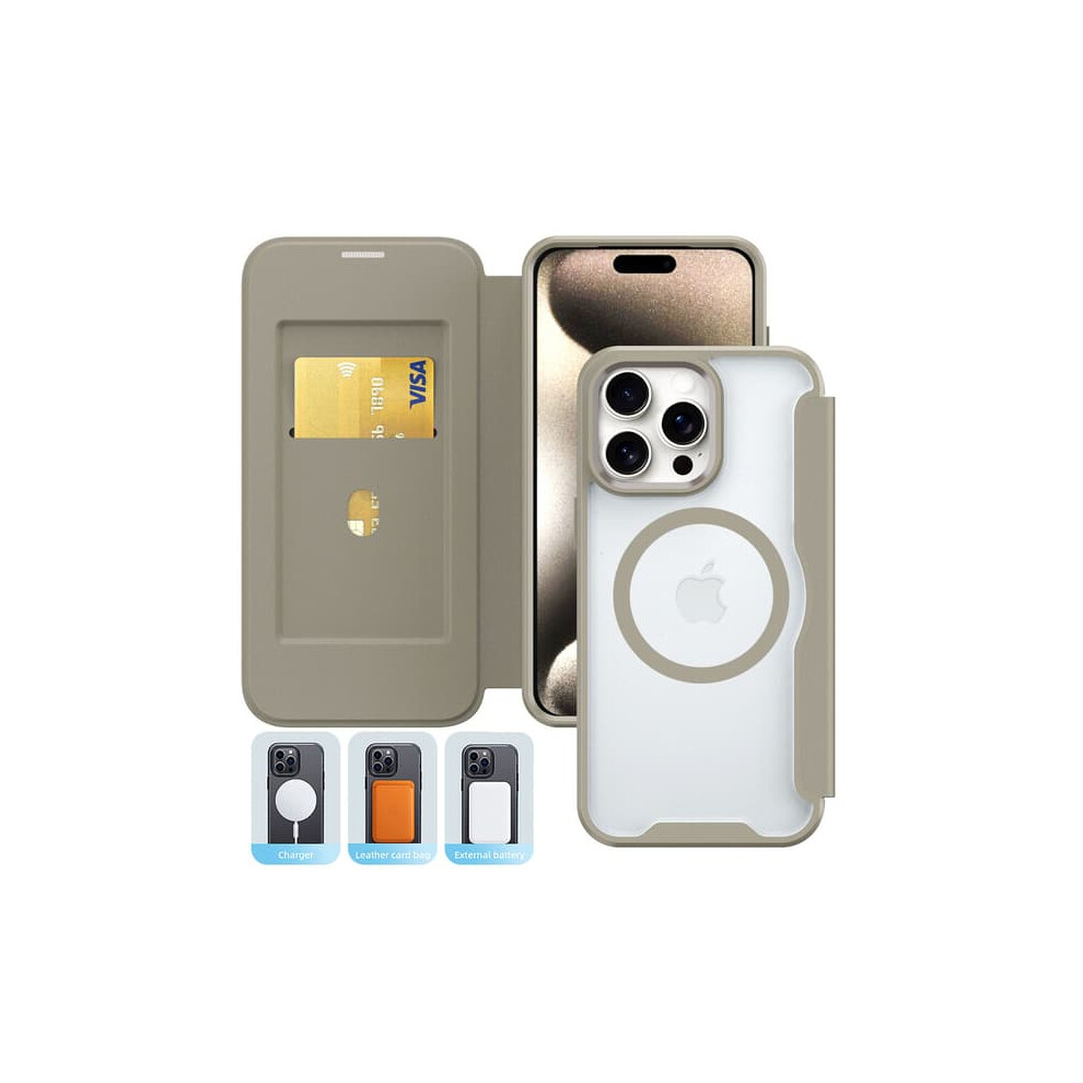Iphone 16 Plus Case Khaki Magnetic Flip Card Holder 900223030931