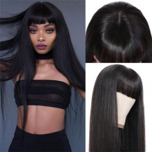 Black Long Straight Synthetic Wig with Bangs