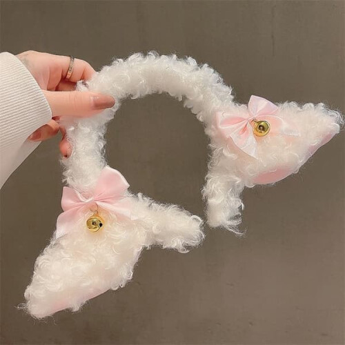 Sheep Ears Headband Bowknot White Head Hoop