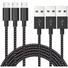 Lot de 3 câbles de charge anti-nœuds de qualité supérieure, compatibles avec Samsung et HTC2M (adaptateurs MICRO et USB-C).