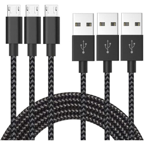 Conjunto de 3 cabos de carregamento de alta qualidade que não emaranham, compatíveis com Samsung e HTC2M (adaptadores MICRO e USB-C).