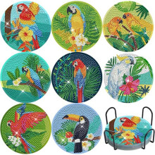 Diamond Painting Coasters Tropical Parrot Set of 8