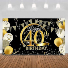 Happy Birthday Banner Black Gold 40th Anniversary